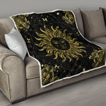 Black And Gold Celestial Sun Print Quilt