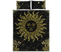 Black And Gold Celestial Sun Print Quilt Bed Set