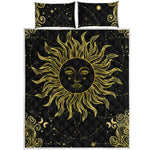 Black And Gold Celestial Sun Print Quilt Bed Set