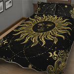 Black And Gold Celestial Sun Print Quilt Bed Set
