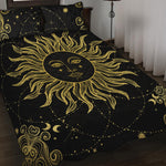 Black And Gold Celestial Sun Print Quilt Bed Set