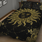 Black And Gold Celestial Sun Print Quilt Bed Set
