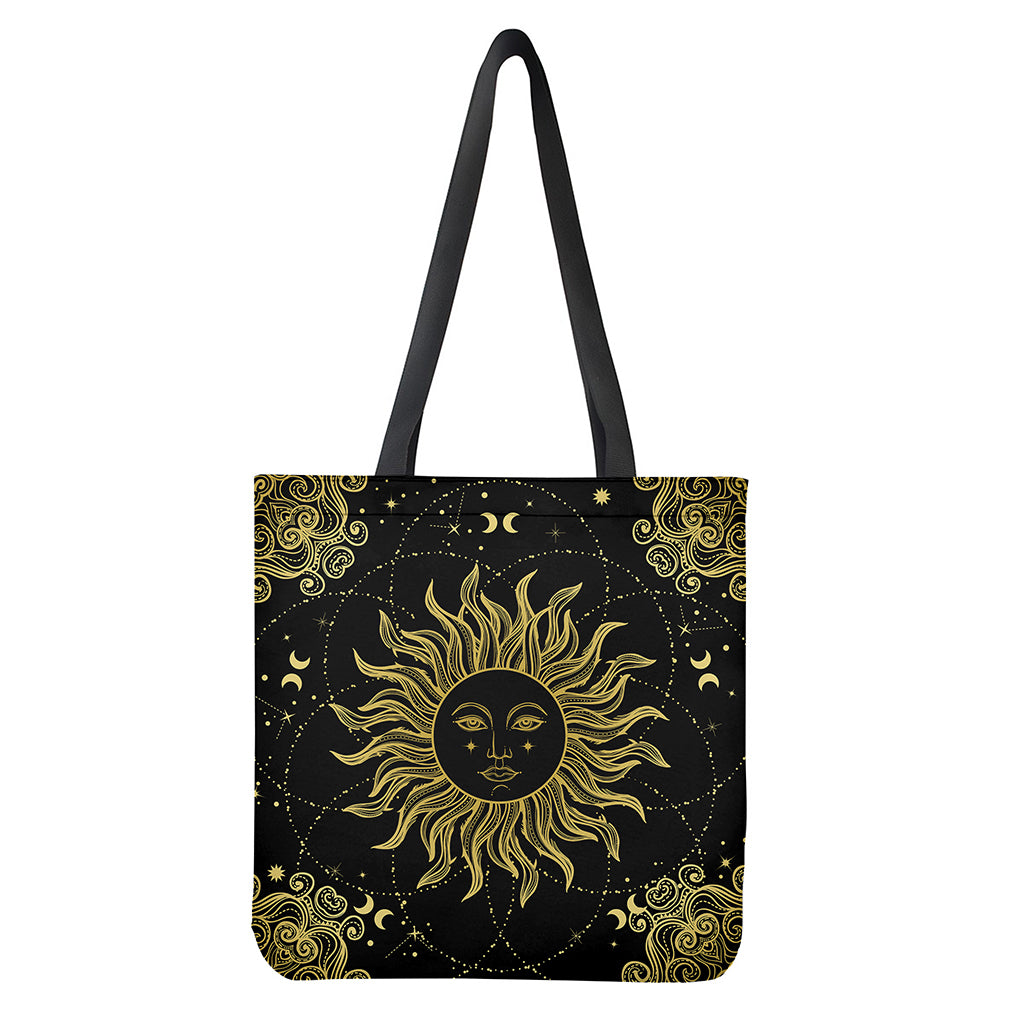 Black And Gold Celestial Sun Print Tote Bag