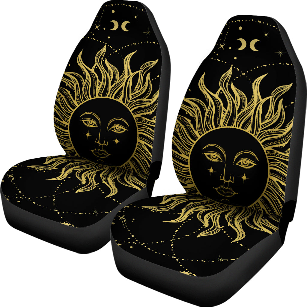 Black And Gold Celestial Sun Print Universal Fit Car Seat Covers