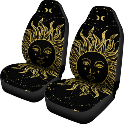 Black And Gold Celestial Sun Print Universal Fit Car Seat Covers