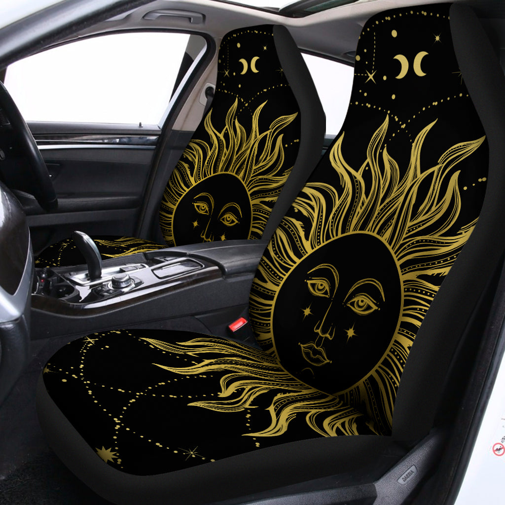 Black And Gold Celestial Sun Print Universal Fit Car Seat Covers