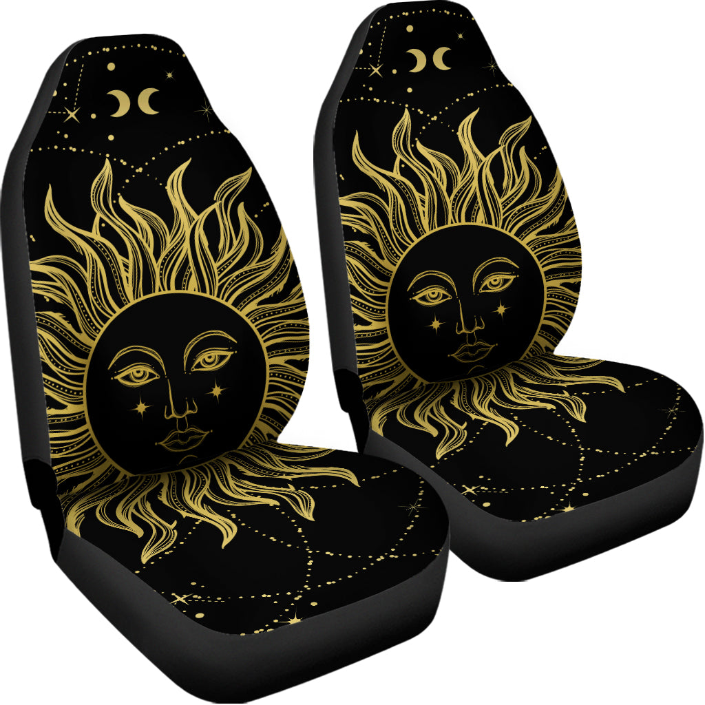 Black And Gold Celestial Sun Print Universal Fit Car Seat Covers