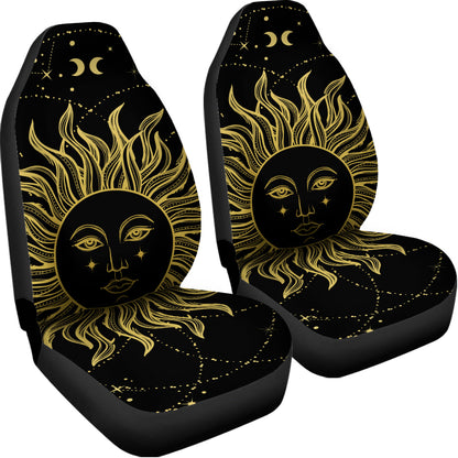 Black And Gold Celestial Sun Print Universal Fit Car Seat Covers