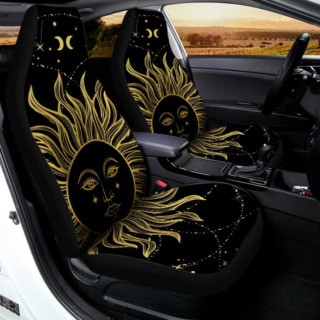 Black And Gold Celestial Sun Print Universal Fit Car Seat Covers