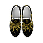 Black And Gold Celestial Sun Print White Slip On Shoes