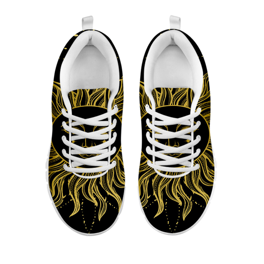 Black And Gold Celestial Sun Print White Sneakers