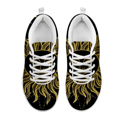 Black And Gold Celestial Sun Print White Sneakers