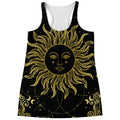 Black And Gold Celestial Sun Print Women's Racerback Tank Top