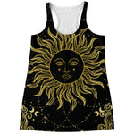 Black And Gold Celestial Sun Print Women's Racerback Tank Top