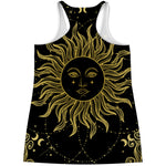 Black And Gold Celestial Sun Print Women's Racerback Tank Top