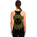 Black And Gold Celestial Sun Print Women's Racerback Tank Top