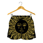 Black And Gold Celestial Sun Print Women's Shorts