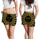 Black And Gold Celestial Sun Print Women's Shorts