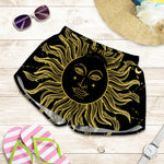 Black And Gold Celestial Sun Print Women's Shorts