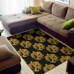 Black And Gold Dragon Pattern Print Area Rug