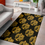 Black And Gold Dragon Pattern Print Area Rug