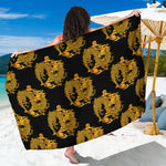 Black And Gold Dragon Pattern Print Beach Sarong Wrap