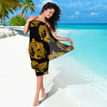 Black And Gold Dragon Pattern Print Beach Sarong Wrap