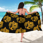 Black And Gold Dragon Pattern Print Beach Sarong Wrap