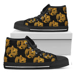 Black And Gold Dragon Pattern Print Black High Top Shoes