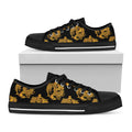 Black And Gold Dragon Pattern Print Black Low Top Sneakers