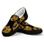 Black And Gold Dragon Pattern Print Black Slip On Shoes