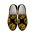 Black And Gold Dragon Pattern Print Black Slip On Shoes