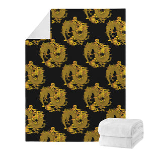 Black And Gold Dragon Pattern Print Blanket