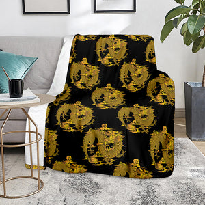 Black And Gold Dragon Pattern Print Blanket