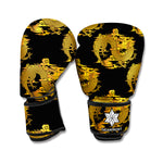 Black And Gold Dragon Pattern Print Boxing Gloves