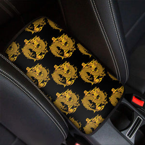 Black And Gold Dragon Pattern Print Car Center Console Cover