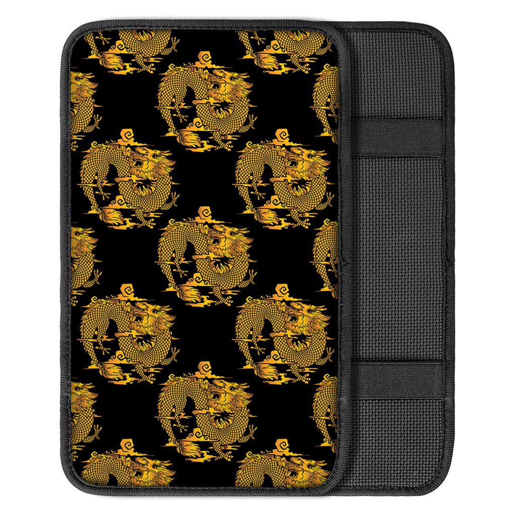 Black And Gold Dragon Pattern Print Car Center Console Cover