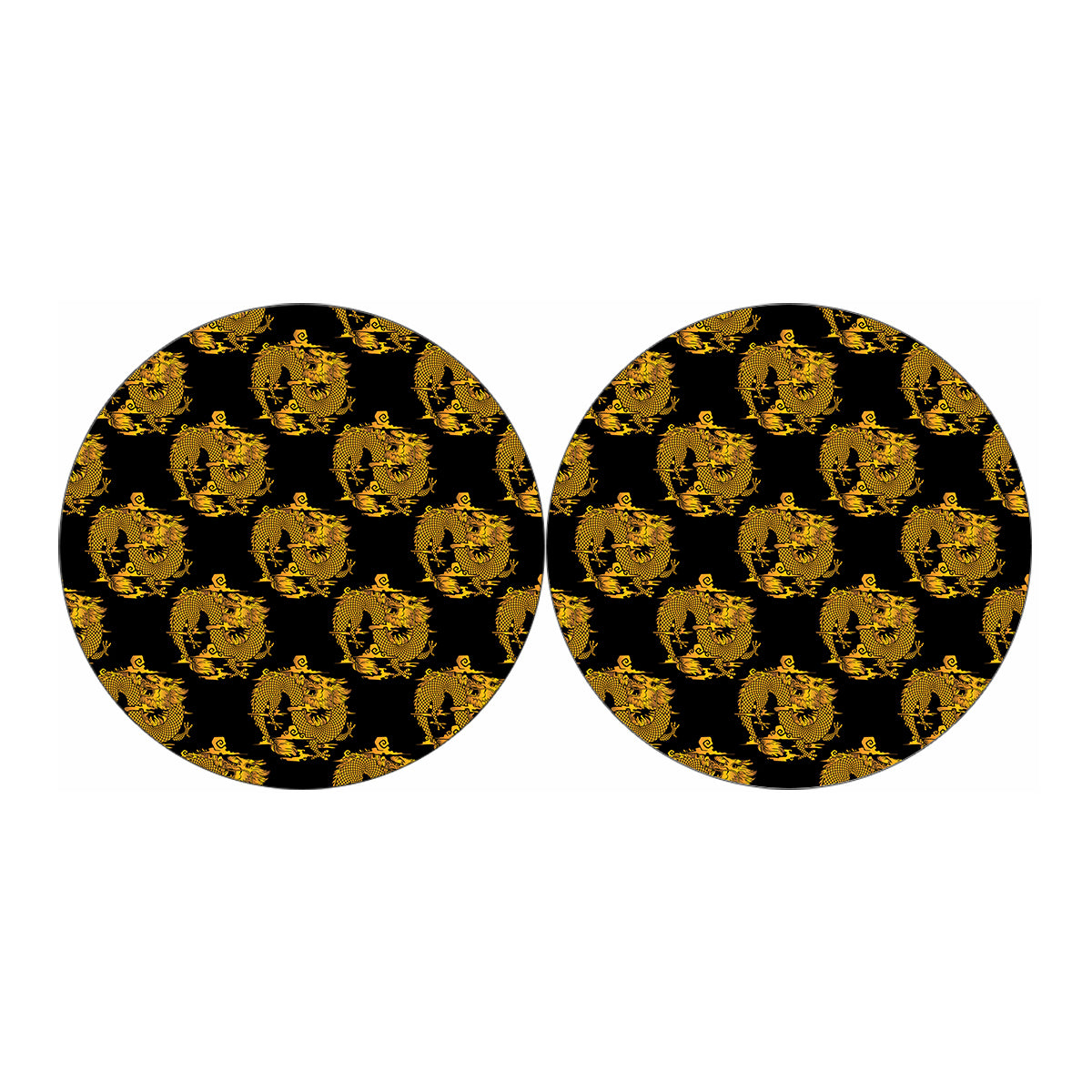 Black And Gold Dragon Pattern Print Car Coasters