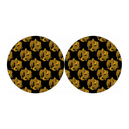 Black And Gold Dragon Pattern Print Car Coasters