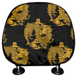Black And Gold Dragon Pattern Print Car Headrest Covers
