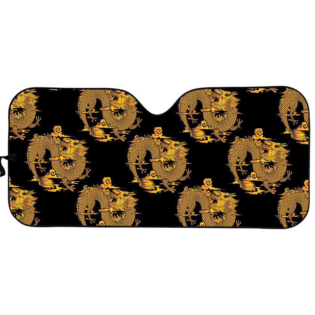 Black And Gold Dragon Pattern Print Car Sun Shade