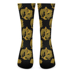 Black And Gold Dragon Pattern Print Crew Socks