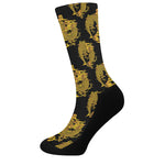 Black And Gold Dragon Pattern Print Crew Socks