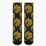 Black And Gold Dragon Pattern Print Crew Socks