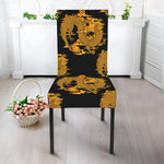 Black And Gold Dragon Pattern Print Dining Chair Slipcover