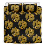 Black And Gold Dragon Pattern Print Duvet Cover Bedding Set