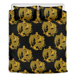 Black And Gold Dragon Pattern Print Duvet Cover Bedding Set