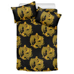 Black And Gold Dragon Pattern Print Duvet Cover Bedding Set