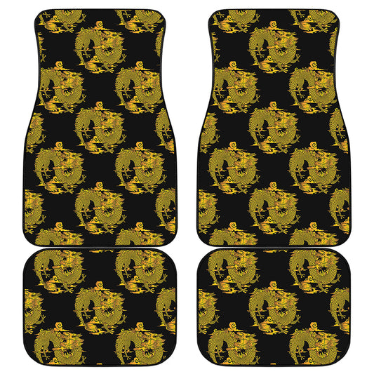 Black And Gold Dragon Pattern Print Front and Back Car Floor Mats