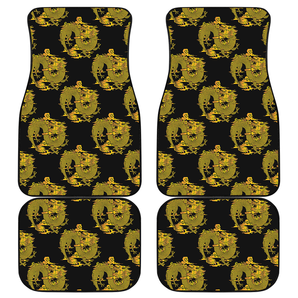 Black And Gold Dragon Pattern Print Front and Back Car Floor Mats